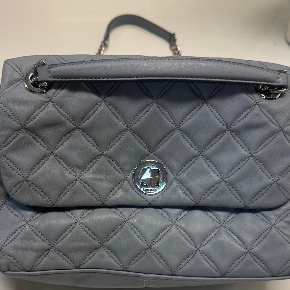 Kate Spade Quilted Gray Shoulder Bag with Chain Strap